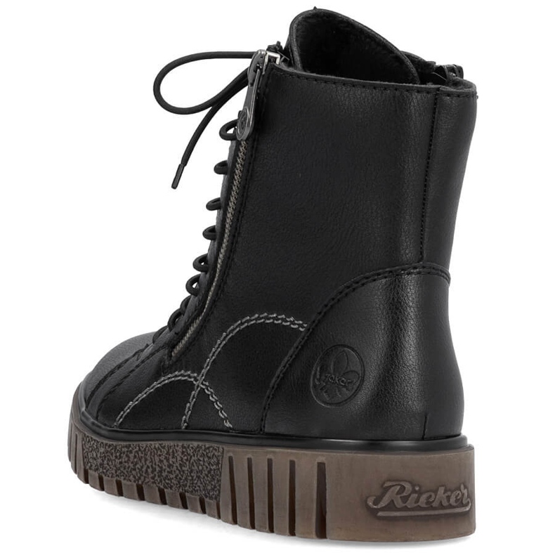 Stivaletti da donna in pelle nera sulla piattaforma Rieker Y3410-00 nero 1