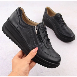 Scarpe comode da donna in pelle nera Helios 419 nero 1
