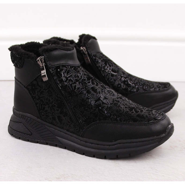 Stivaletti da donna in pelle nera con fiori T.Sokolski Z24-329 nero 2