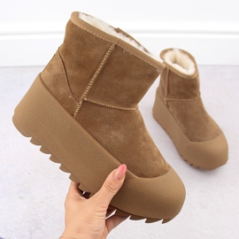 Stivali da neve in pelle da donna sulla piattaforma cammello Big Star OO274A212 marrone 1