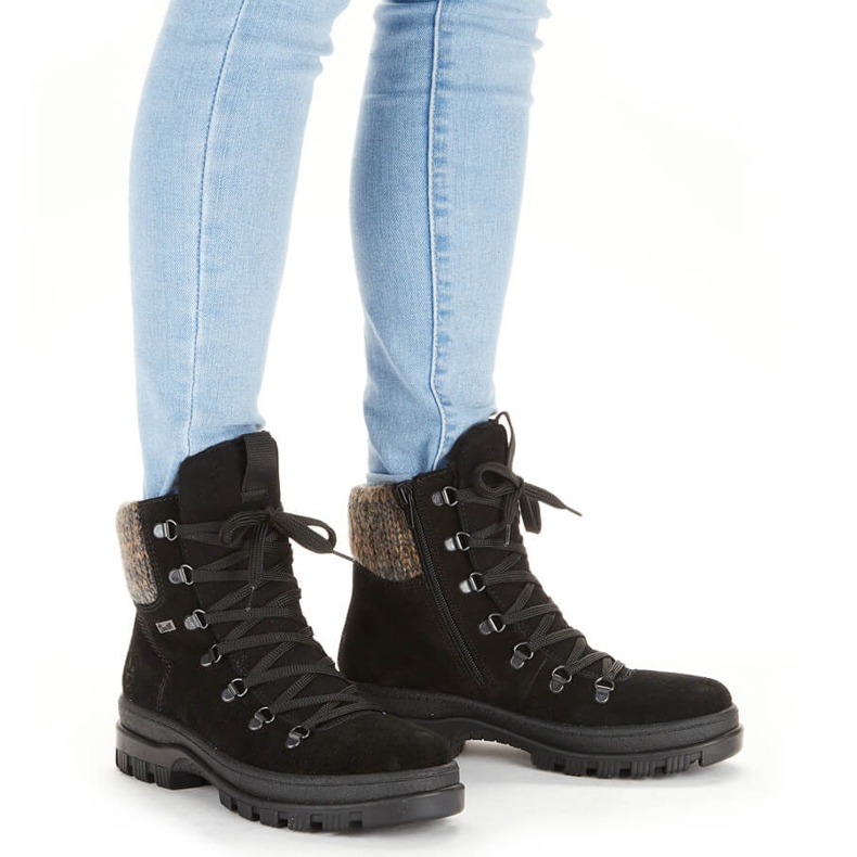 Stivali da donna in pelle con punte, neri Rieker X8200-00 nero 1