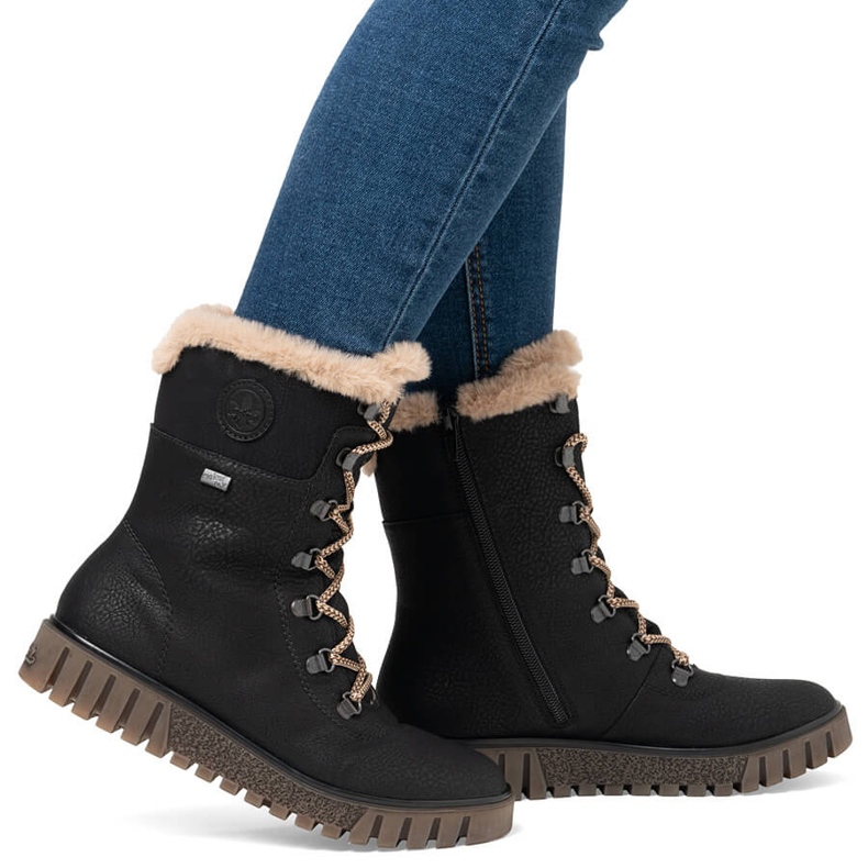 Stivali da donna impermeabili con pelliccia, neri Rieker Y3424-00 nero 1