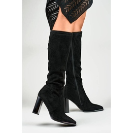 Stivali a punta con tacco alto da donna in camoscio nero GD-FL3040B 2