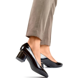 Décolleté da donna a punta con blocco basso, vernice nera, GD-XR-387B nero 1