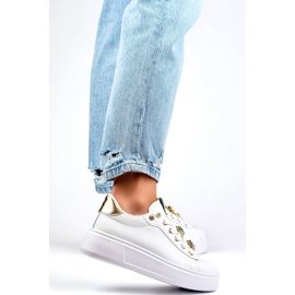 Sneakers da donna con plateau e decorazioni, bianche EV392-1GO bianco 2
