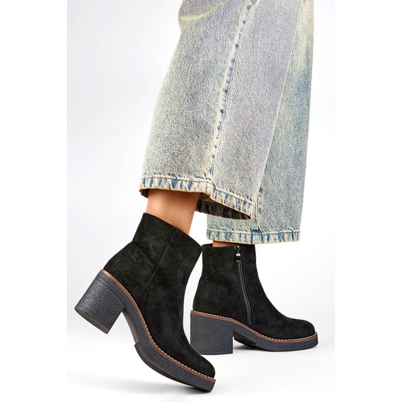 Stivali classici da donna con tacco in camoscio, nero 9613B 2