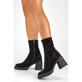 Stivali da donna con tomaia in pelle scamosciata elastica, nero GD-FL2202B 2