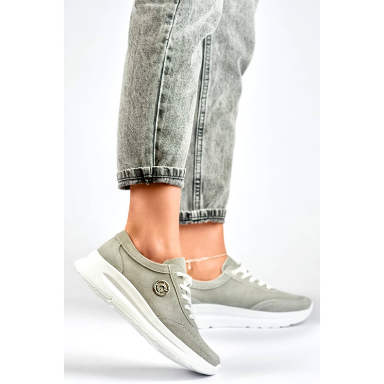 Sneakers da donna in pelle con plateau, grigio GD-XF-108G 2