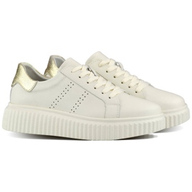 Scarpe sportive da donna in pelle con plateau, beige GD-RS2007BE 1