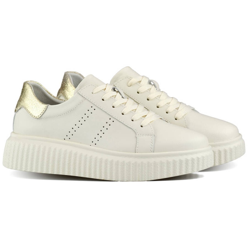 Scarpe sportive da donna in pelle con plateau, beige GD-RS2007BE 1