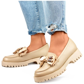 Mocassini da donna con fiocco, mocassini con orsetto, beige 2306BE 1