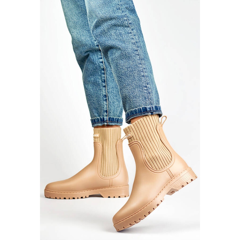Stivali Wellington da donna con tomaia elastica e calzino, beige S23BE 2