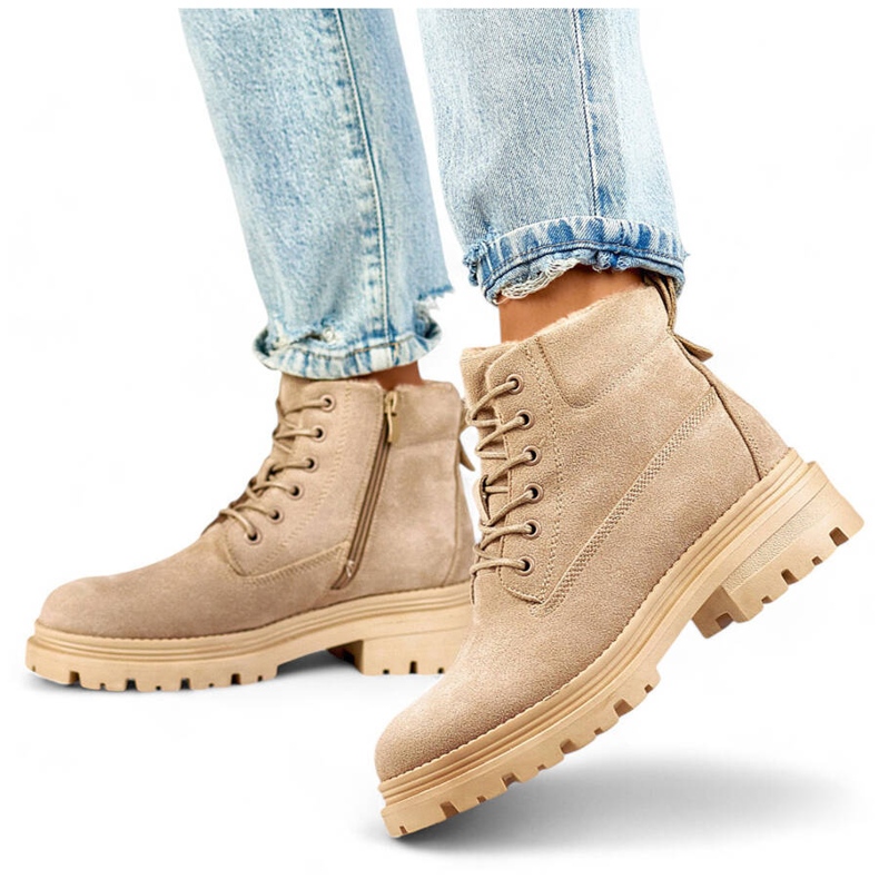 Stivaletti isolanti in pelle scamosciata da donna, beige A5201-39BE 1