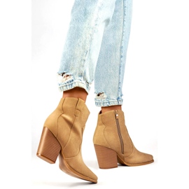 Stivali da cowboy da donna in pelle scamosciata con tacco alto, beige A5618BE 2
