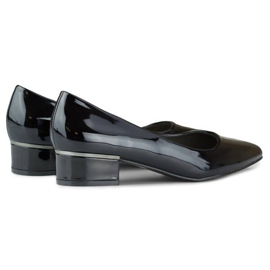 Décolleté da donna a punta con tacco basso, nero verniciato, GD-XR106C-B 2