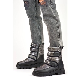 Doposci da donna con velcro nero metallizzato e argento JH-1Si 2