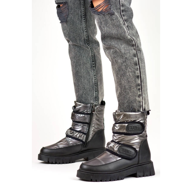Doposci da donna con velcro nero metallizzato e argento JH-1Si 2