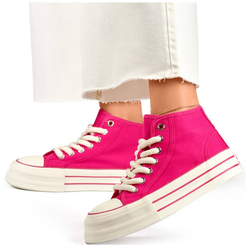 Sneakers alte in tessuto da donna fucsia BL507FU rosa 1