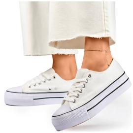 Sneakers basse da donna con plateau, bianche QY832-09BL.W bianca 1