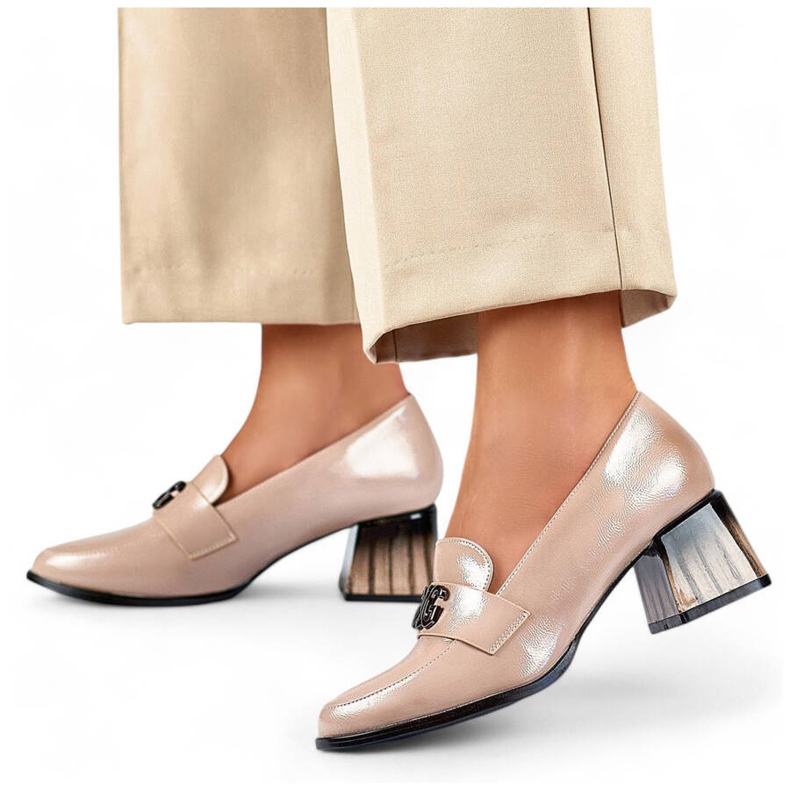 Scarpe eleganti da donna in vernice con tacco alto, beige GD-FL479-D.BE 1