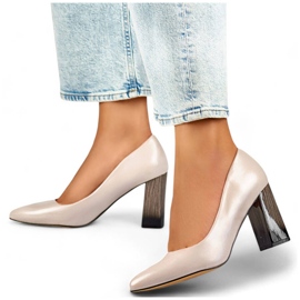 Décolleté da donna a punta con tacco alto decorativo, beige GD-FL486A-L.BE 1