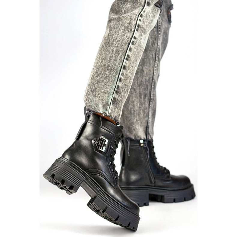 Stivali da donna in pelle nera GT-TL55B su blocco e piattaforma nero 2