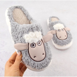 Ciabatte da casa da donna in pelliccia con pecora, grigie Filippo DK6683 grigio 1