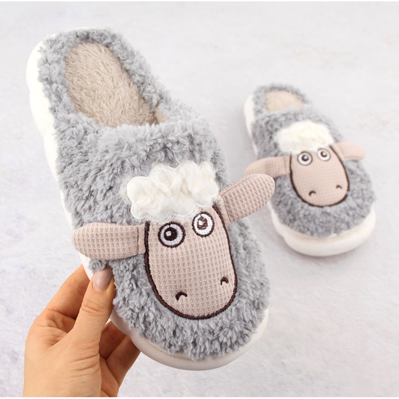 Ciabatte da casa da donna in pelliccia con pecora, grigie Filippo DK6683 grigio 1