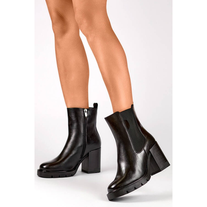 Stivaletti Chelsea isolanti da donna con tacco alto, neri 24-12495B nero 2