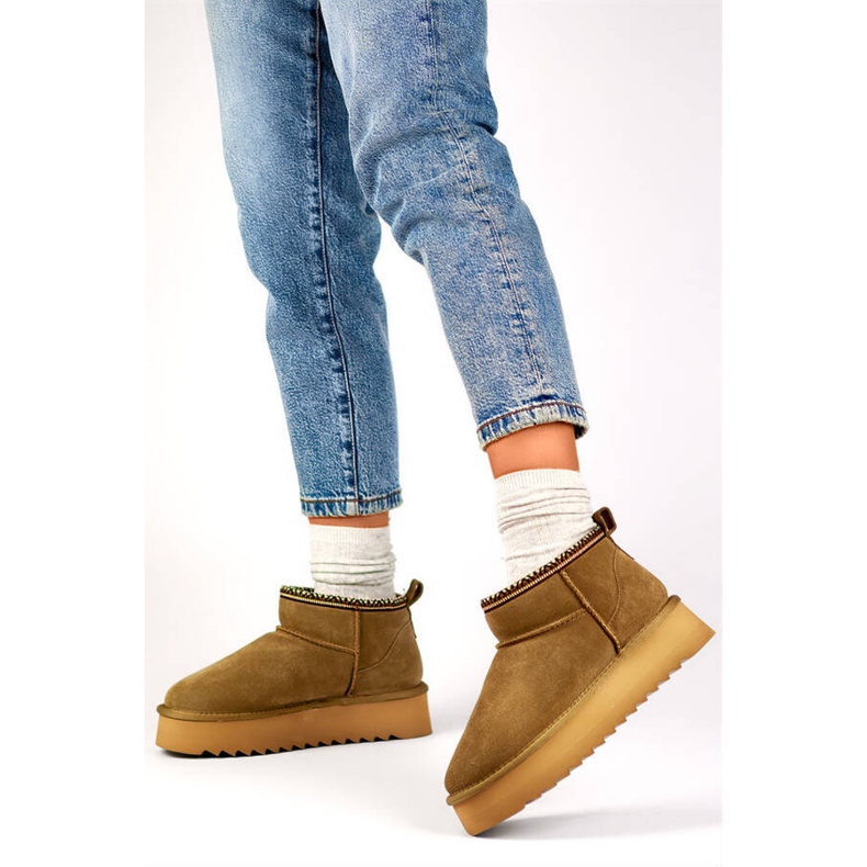 Stivali da donna in pelle, stivali da neve in pelle scamosciata marrone YU9001KH 2