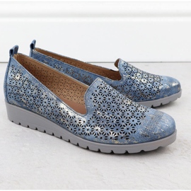 Scarpe da donna sull'elevazione del dormitorio dorato di Openwork M. Daszyński MR1628-20 blu 2