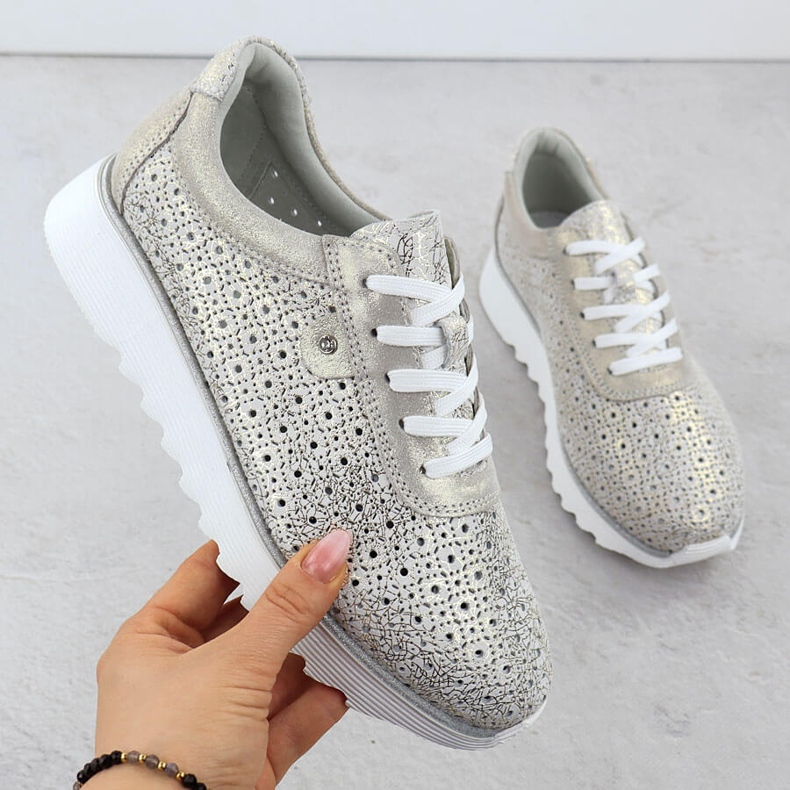 S.Barski Scarpe in pelle da donna sulla piattaforma aperta Złote S. Barski LR51-927 d'oro 1
