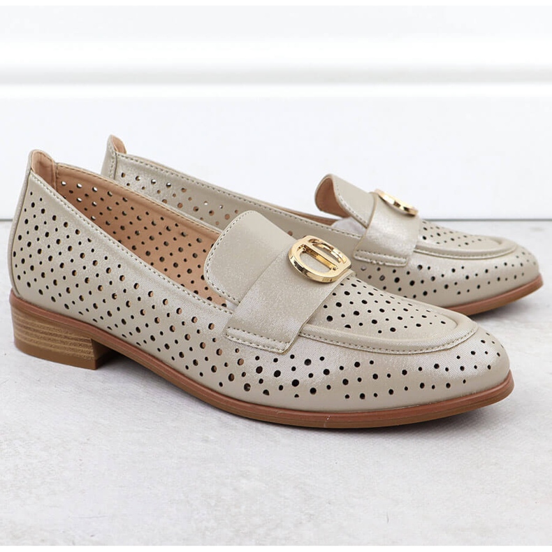 Scarpe da donna openwork mocassini dorati Vinceza 58516 d'oro 1