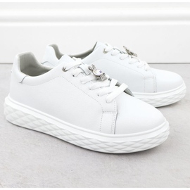 Scarpe in pelle da donna con un ornamento sulla piattaforma bianca Sergio Leone SP110 bianco 2