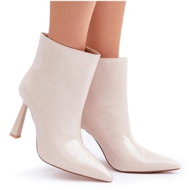 Stivaletti slip-on laccati con tacco alto L.Beige 5