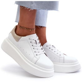 S.Barski Sneaker in pelle da donna sulla piattaforma bianca D&amp;A LR568 4