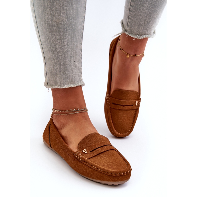 Mocassini classici da donna color cammello marrone 4