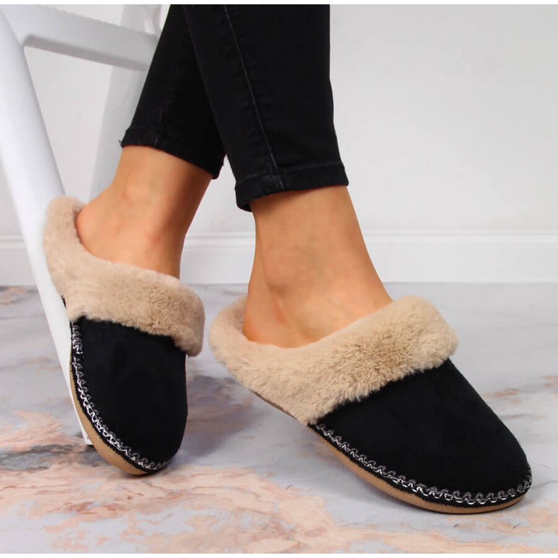 Ciabatte da donna nere Cloxx home con pelliccia nero 1