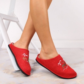 Ciabatte da casa da donna in feltro di lana rosso Big Star KK276017 1