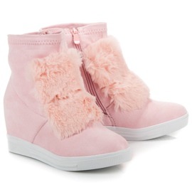 Sneakers Zeppa Con Pelliccia rosa 2