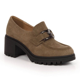 Tacchi alti in camoscio marrone con catena Vinceza 10921 2