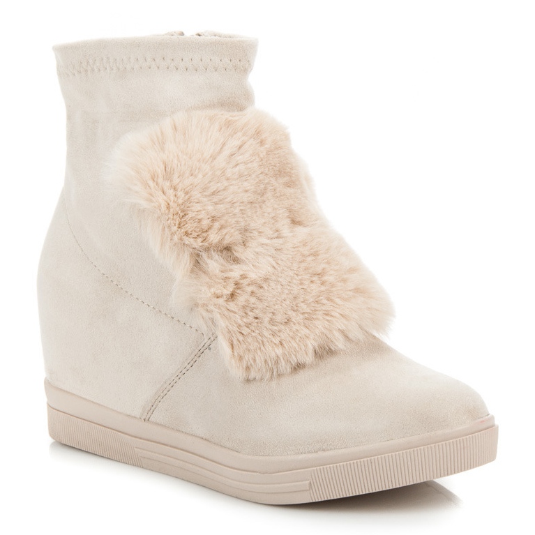 Sneakers con zeppa con pelliccia marrone 1
