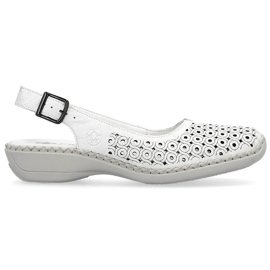 Comodi sandali da donna interamente traforati in pelle, bianco Rieker 41350-80 1