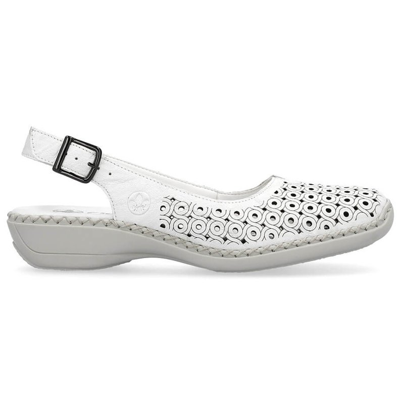 Comodi sandali da donna interamente traforati in pelle, bianco Rieker 41350-80 1
