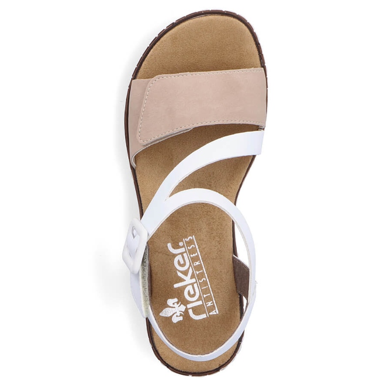 Comodi sandali combinati da donna con velcro Rieker V3660-60 bianco 1