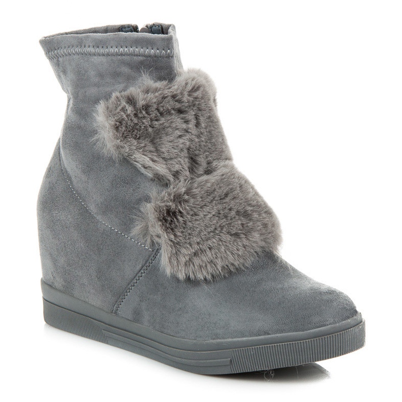 Sneakers con zeppa con pelliccia grigio 1
