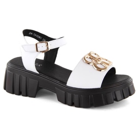 Sandali da donna in pelle con tacco e plateau, bianco Vinceza 7910 bianca 1