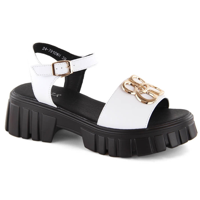 Sandali da donna in pelle con tacco e plateau, bianco Vinceza 7910 bianca 1