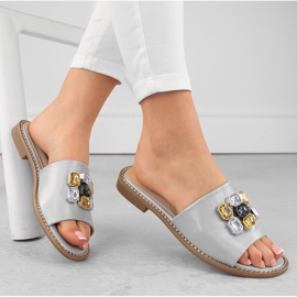 Comode pantofole argento da donna con zirconi S.Barski 031 2