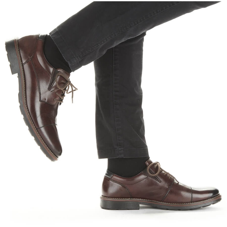 Comode scarpe da uomo in pelle con elastico, marrone, Rieker 15320-25 1